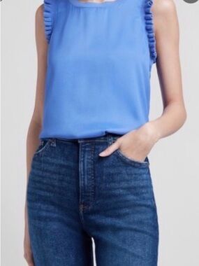 Express Sleeveless Ruffle Trim Shell Top - Blue